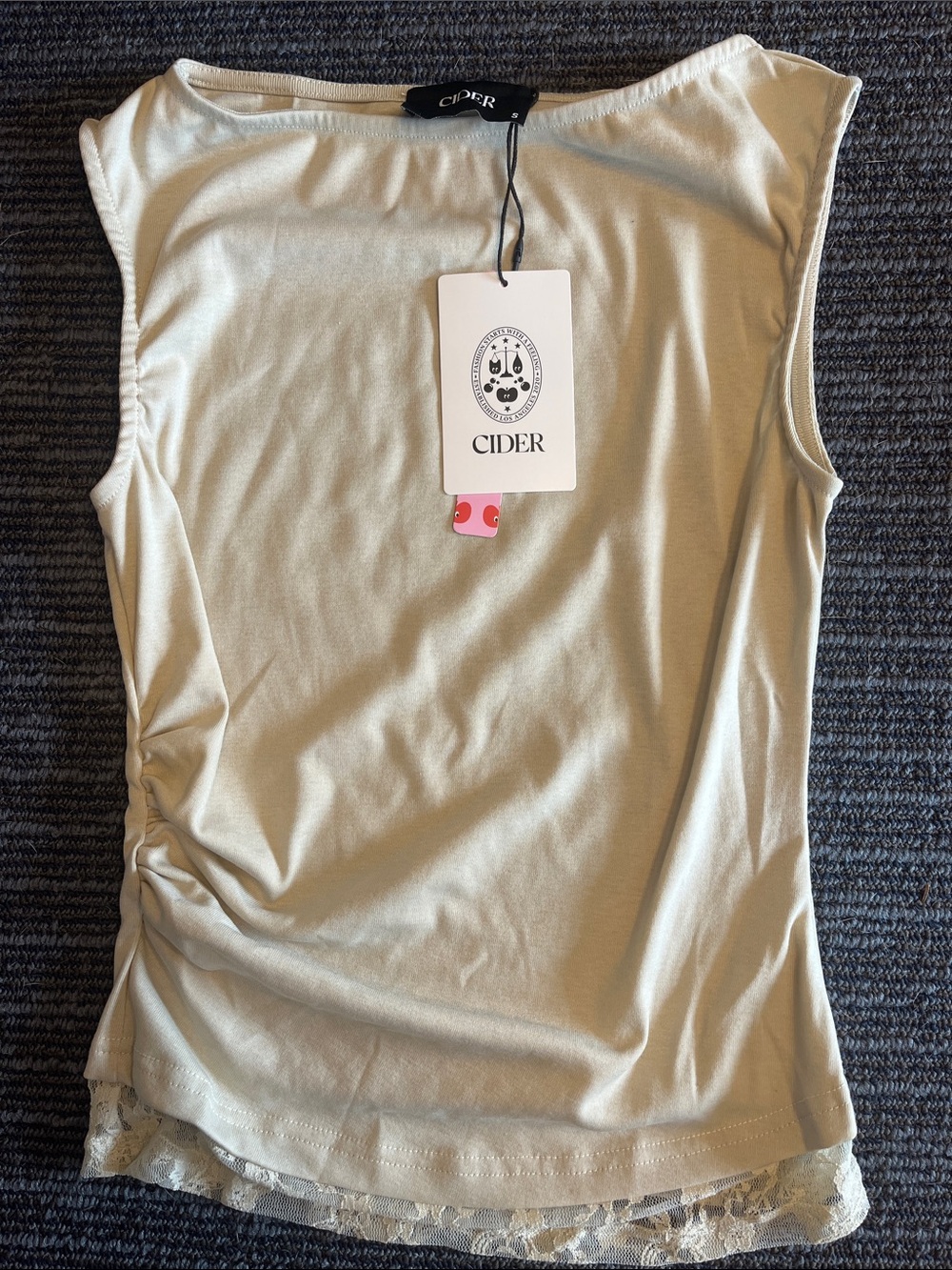 Cider Cream/Light Khaki Ruched Lace-Trim Tank